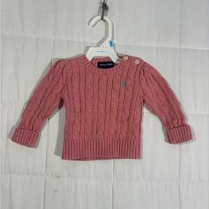 Classic Polo Ralph Lauren Baby Girl's Pink Cable Knit Sweater Timeless - Size 9M